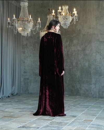 ‏A-Line Silk Deep Burgundy Velvet Abaya