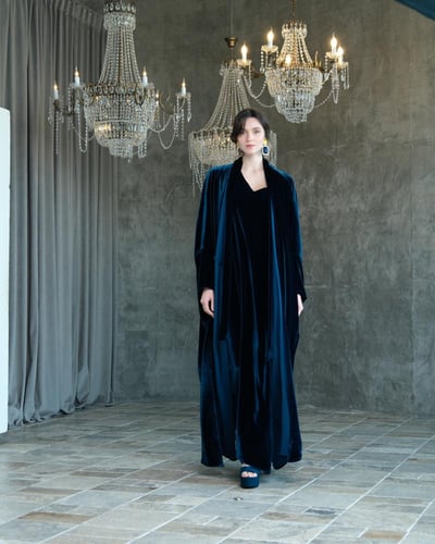 Half Bisht – French Midnight Turquoise Velvet