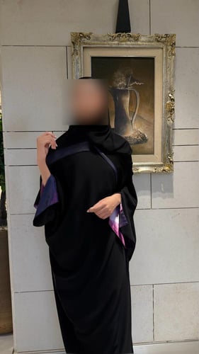 Black Bisht Lined In Black Purple Print