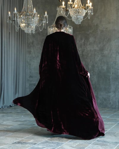 Half Bisht in Deep Burgundy Silk Velvet