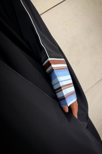 Half Bisht — Black Crepe with Blue & Brown Satin Sleeves
