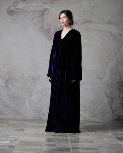 ‏A-Line- Royal Navy Japanese Silk Velvet Abaya