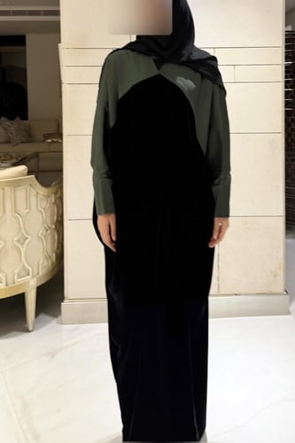 Bisht Black Velvet with Olive Silk