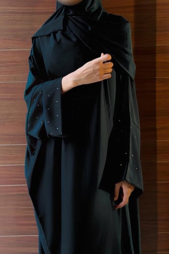 Black Bisht with crystal wide sleeves