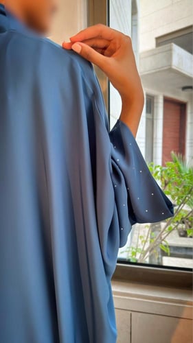 Slate Blue Bisht with crystal wide sleeves