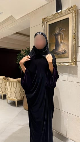 Black BISHT with Bell Sleeves Lined in Silk Purple...