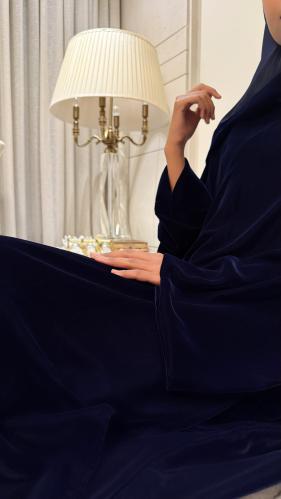 Half Bisht in Navy Velvet with Plain Wide Sleeves