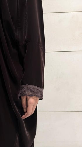 Half Bisht Abaya in Chocolate Brown Velvet - lace...