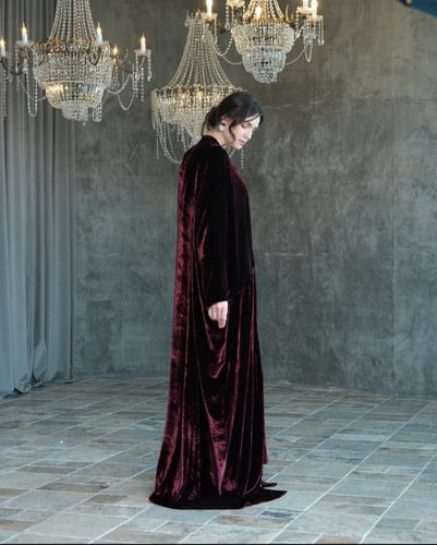 Half Bisht in Deep Burgundy Silk Velvet
