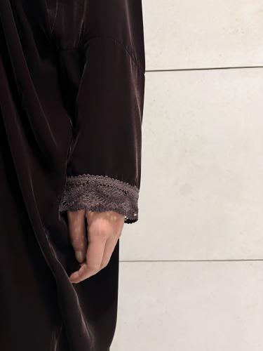 Half Bisht Abaya in Chocolate Brown Velvet - lace...