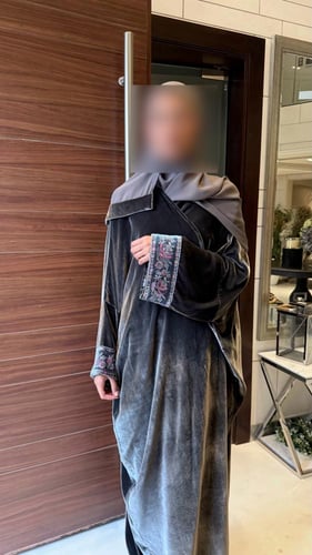 Half Bisht in French Gray silk Velvet with embroid...