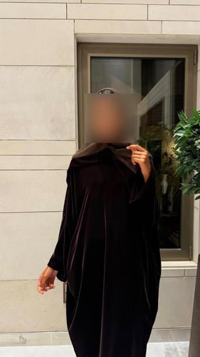 Half Bisht in Brown Velvet with Plain Wide Sleeves