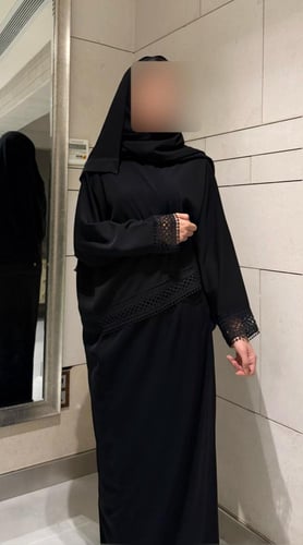 Half Bisht – Black with Lattice Trim
