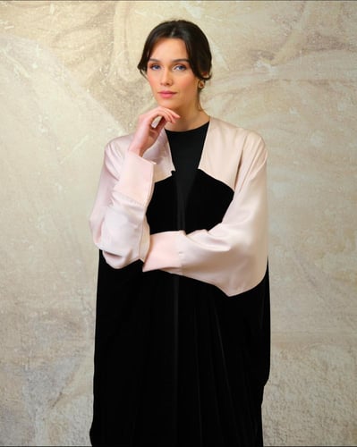 Bisht Black Velvet with Pink Silk