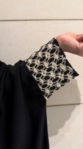 Black Bisht with Black and Ivory Tricot Sleeves