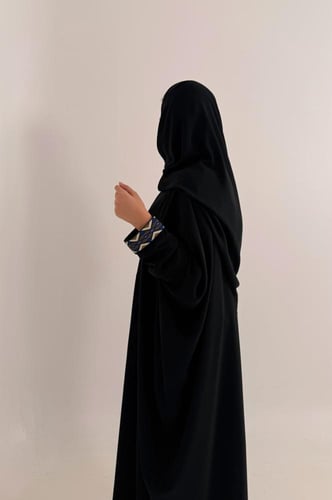 Half Bisht – Black Abaya with Multicolor Geometric...