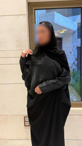 Black Japanese printed silk with black half bisht