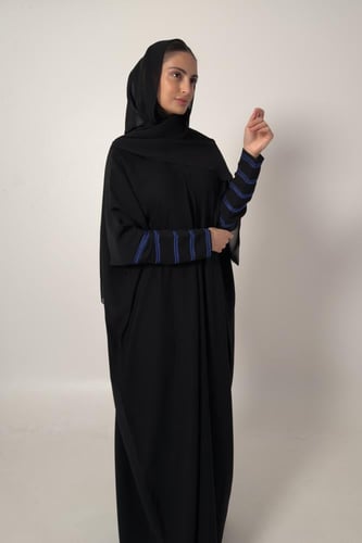 Half Bisht – Black with Long Royal Blue Embroidere...