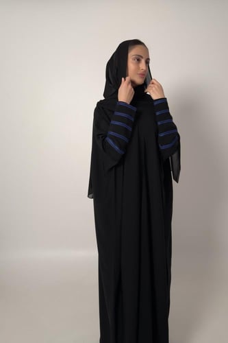 Half Bisht – Black with Long Royal Blue Embroidere...