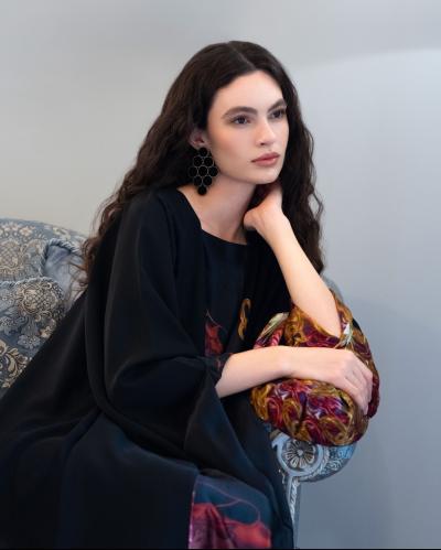 Black A line Abaya Lined with Pure black Silk in G...