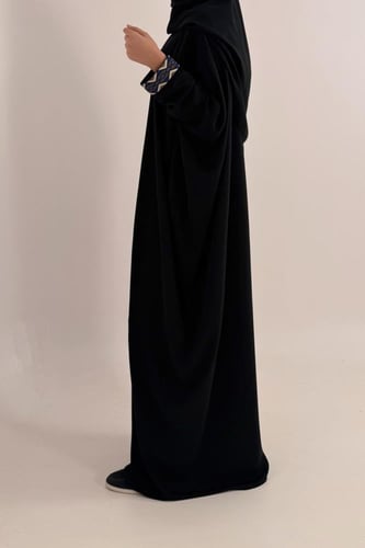 Half Bisht – Black Abaya with Multicolor Geometric...