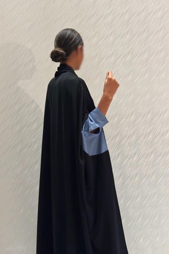Black abaya with Blue circles cuffs