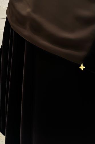 Half Bisht in Brown Velvet with Plain Wide Sleeves