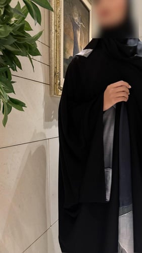 Black Crepe Bisht Lined in Black and Gray Silk