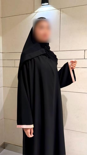 A line Black abaya with black and Pink Sequins tri...