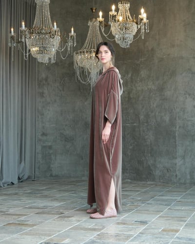 Hooded Dress – Japanese Velvet – Dusty Pink