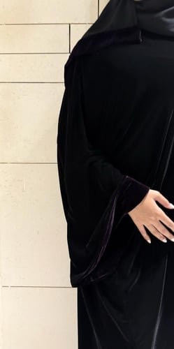 Black BISHT with Bell Sleeves Lined in Silk Purple...