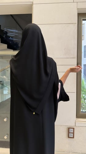 Half Black Bisht with Baby Pink and Wide Sleeves