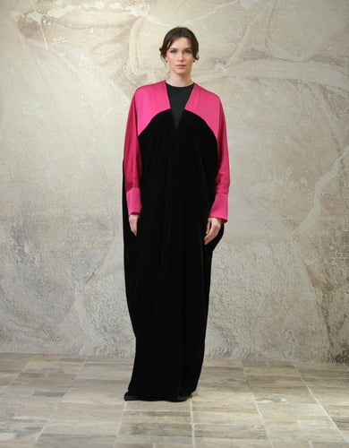 ‏Bisht Black Velvet with Fuchsia Silk
