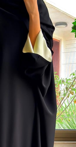 Half Bisht with Wide Sleeve Lined in Butter Yellow