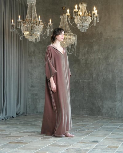 Hooded Dress – Japanese Velvet – Dusty Pink