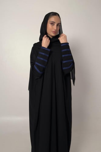 Half Bisht – Black with Long Royal Blue Embroidere...