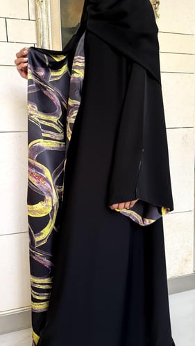 Black A-Line Abaya in Crepe, Lined with Pure Black...