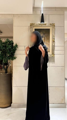Black Velvet A-Line with Bell Sleeves Lined in Pur...