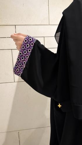 Half Black Bisht with Mauve Tricot and Wide Sleeve...