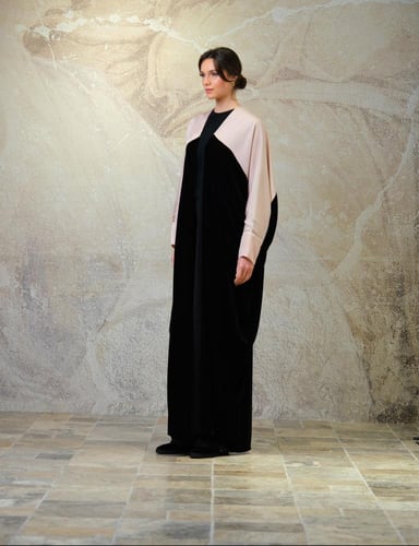 Bisht Black Velvet with Pink Silk