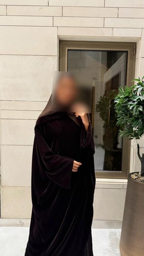 Half Bisht in Brown Velvet with Plain Wide Sleeves