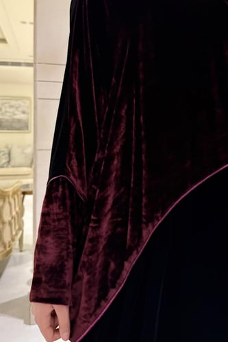 Half Bisht – Black Velvet with Japanese Burgundy S...