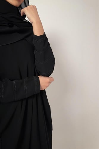 Half Bisht – Black with Long Embroidered Black Sle...