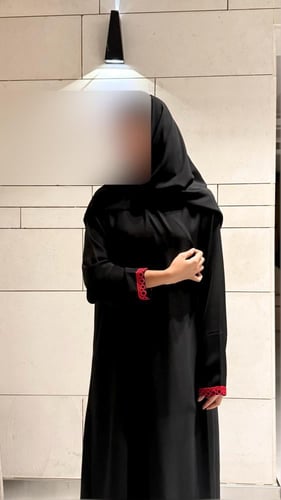 Black A-line Abaya with Fiery Red Trim