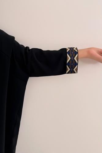 Half Bisht – Black Abaya with Multicolor Geometric...