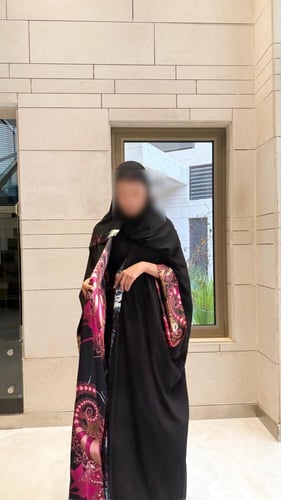 Black chiffon Bisht Lined in Pure Black silk with...