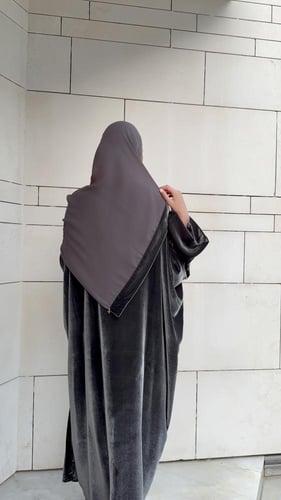 Half Bisht in French Gray silk Velvet with Plain W...