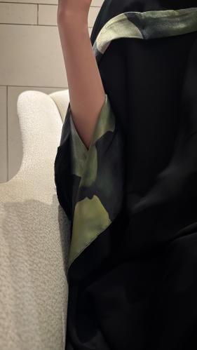 Black Bisht Lined In Black Green Print