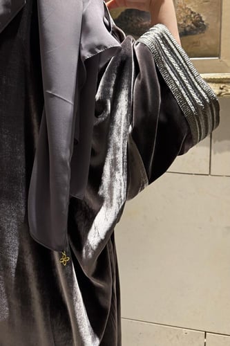 Quarter Bisht – French Grey Silk Velvet with Gray...