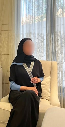 ‏Black abaya with blue collar